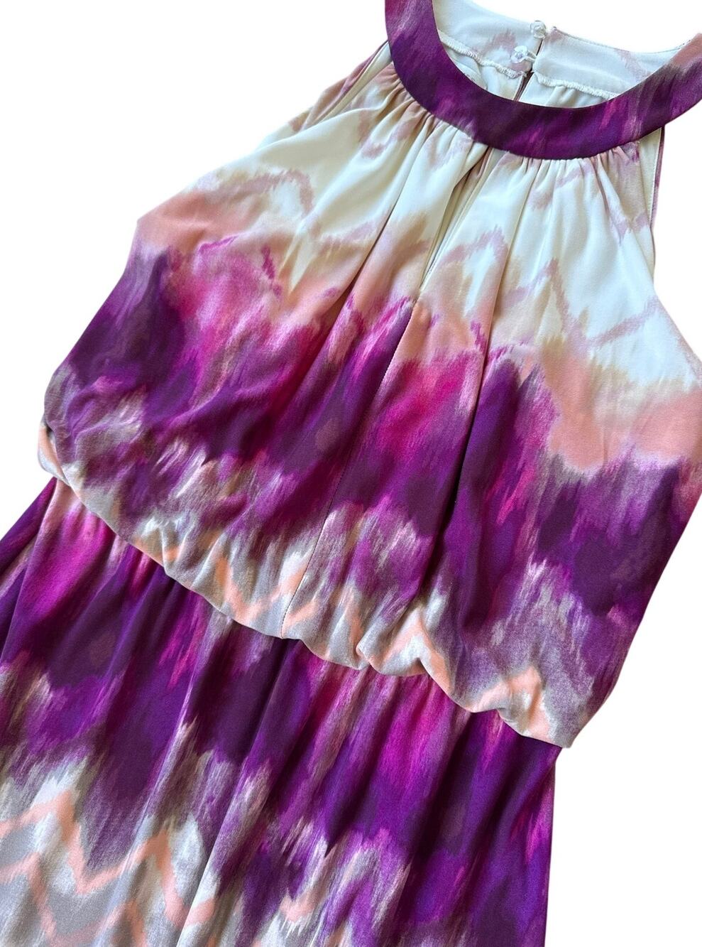 London Times Women’s 6 Maxi Dress Purple Pink Ikat Sleeveless Stretch